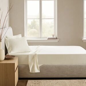 QUINCE Classic Organic Percale Sheet Set Queen Ivory 5930